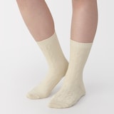 婦人　足なり直角　履き口やわらか　ケーブル柄靴下