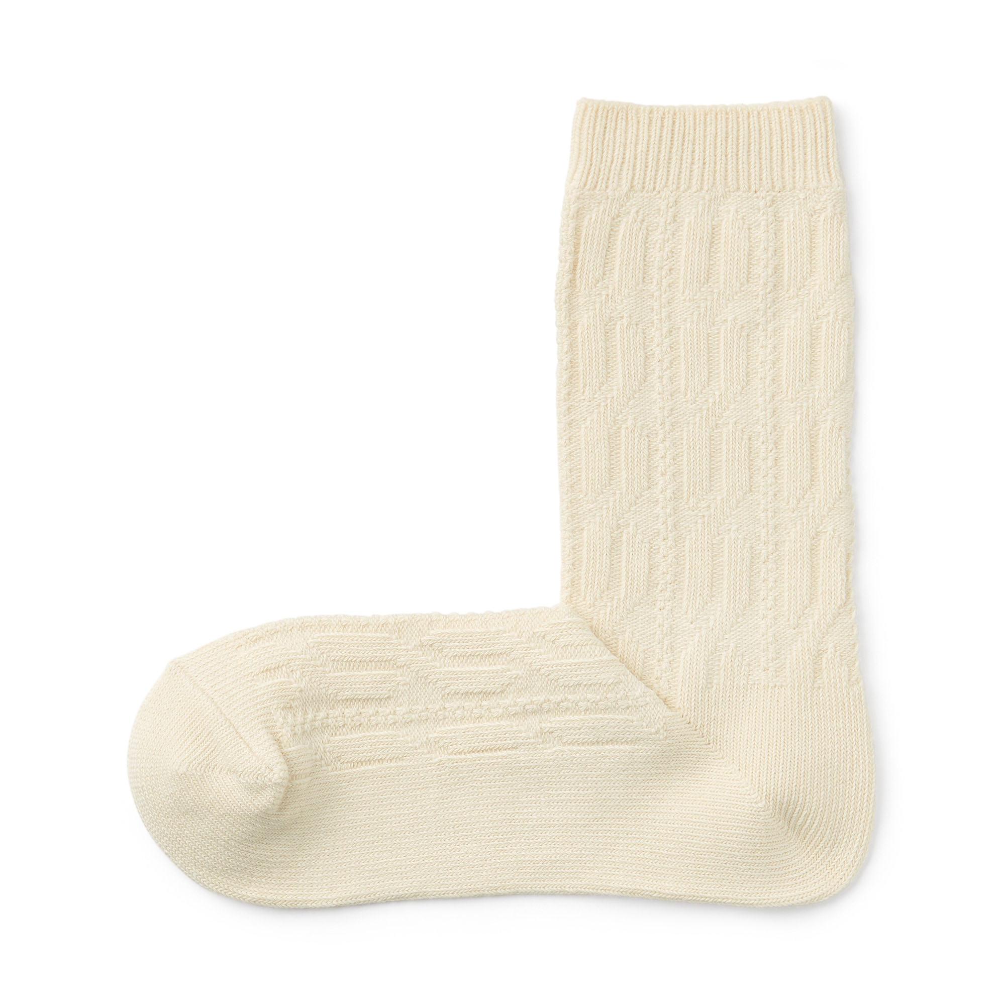 婦人　足なり直角　履き口やわらか　ケーブル柄靴下