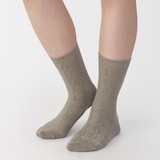 婦人　足なり直角　履き口やわらか　ケーブル柄靴下