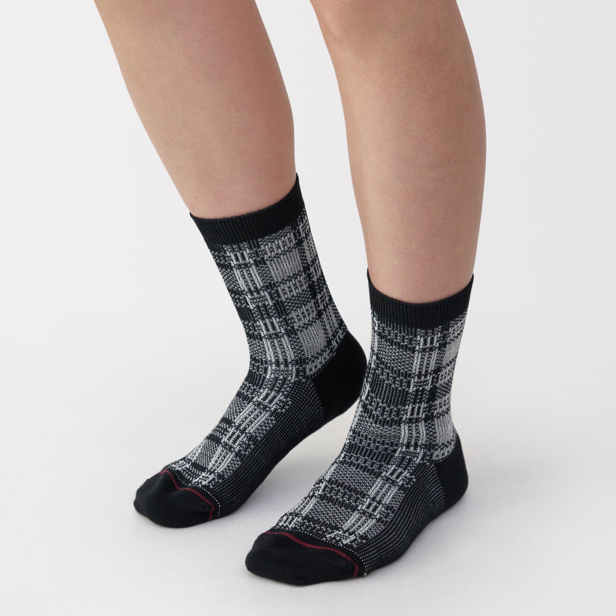 婦人　足なり直角　履き口やわらか　あったか綿　チェック柄靴下