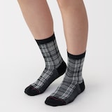 婦人　足なり直角　履き口やわらか　あったか綿　チェック柄靴下