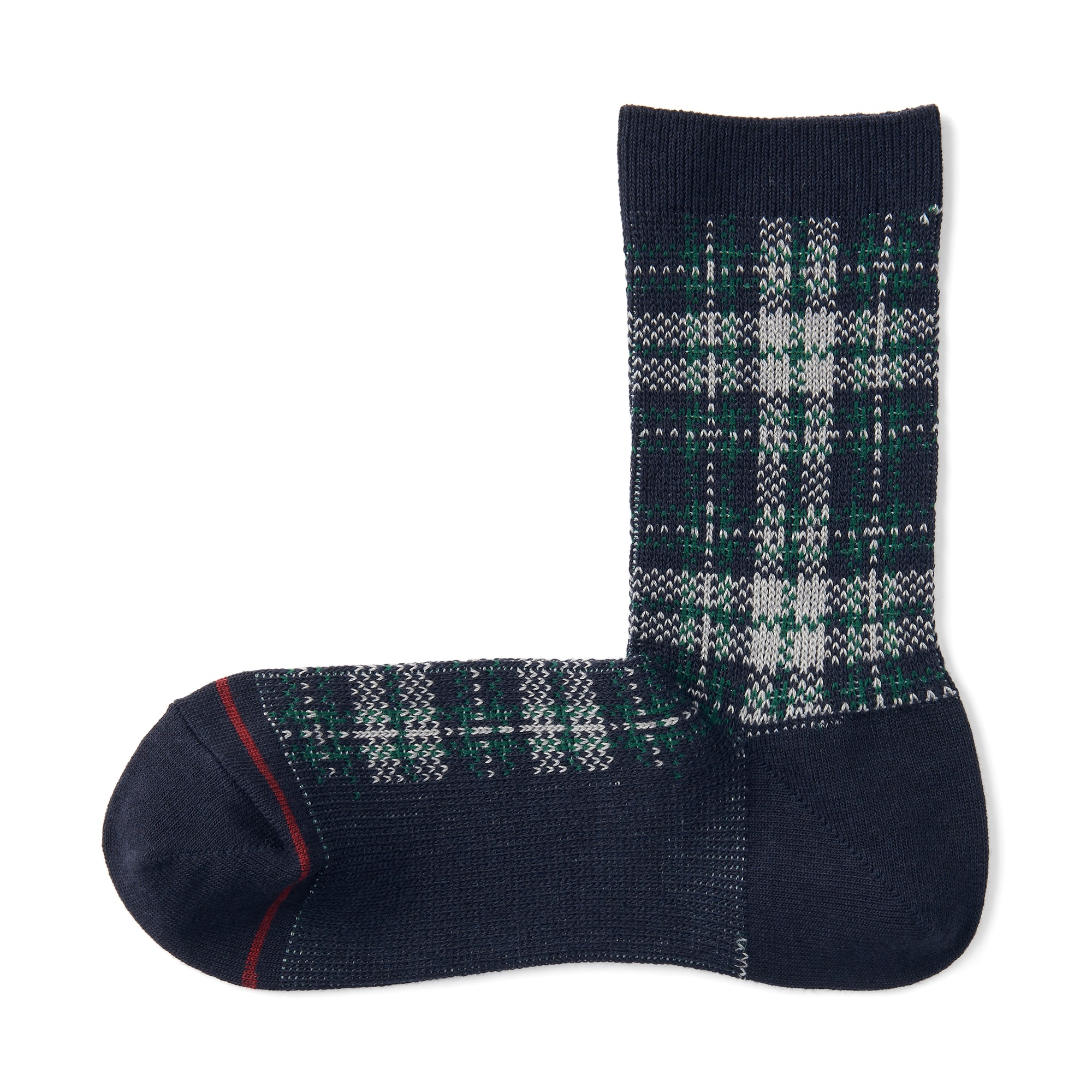 婦人　足なり直角　履き口やわらか　あったか綿　チェック柄靴下