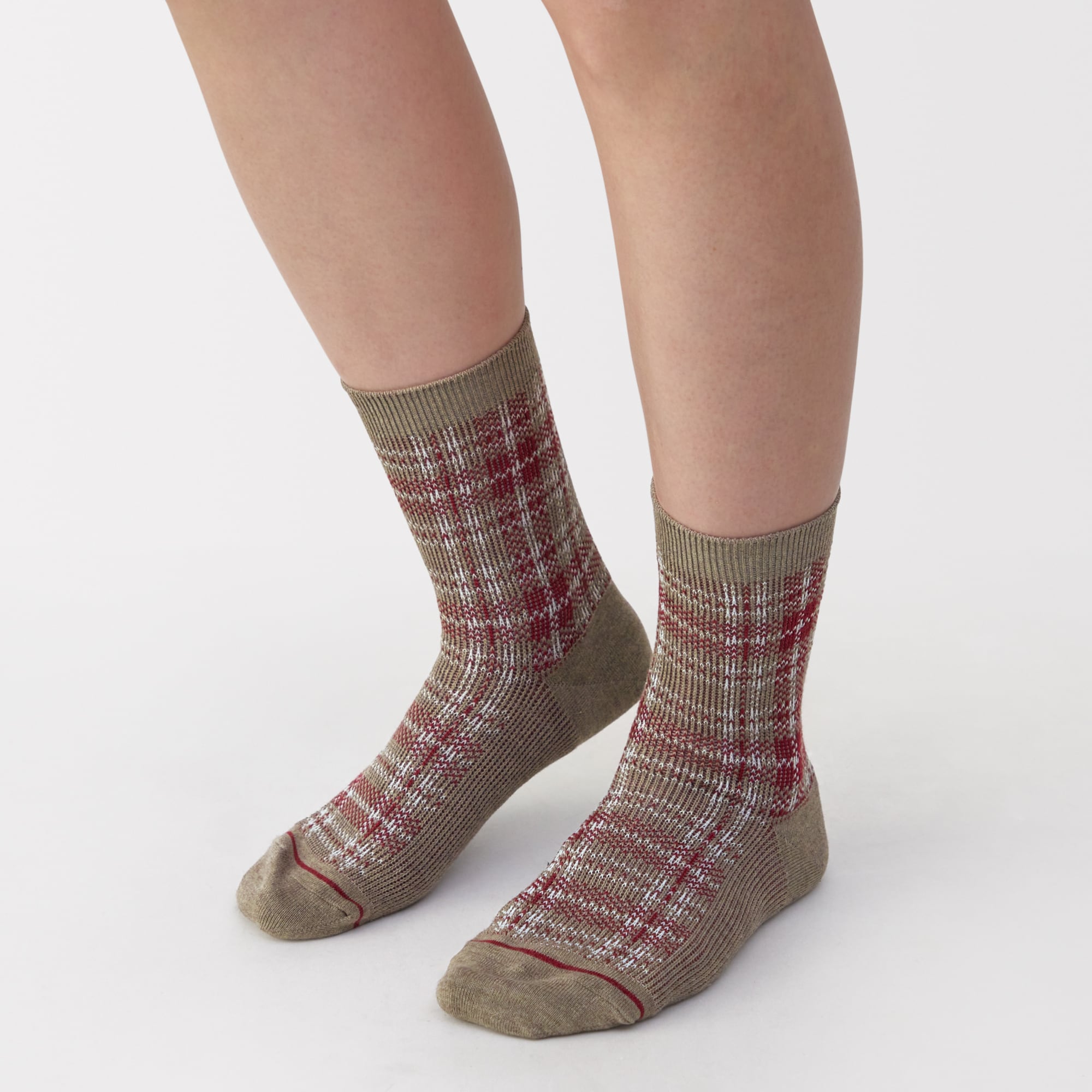 婦人　足なり直角　履き口やわらか　あったか綿　チェック柄靴下