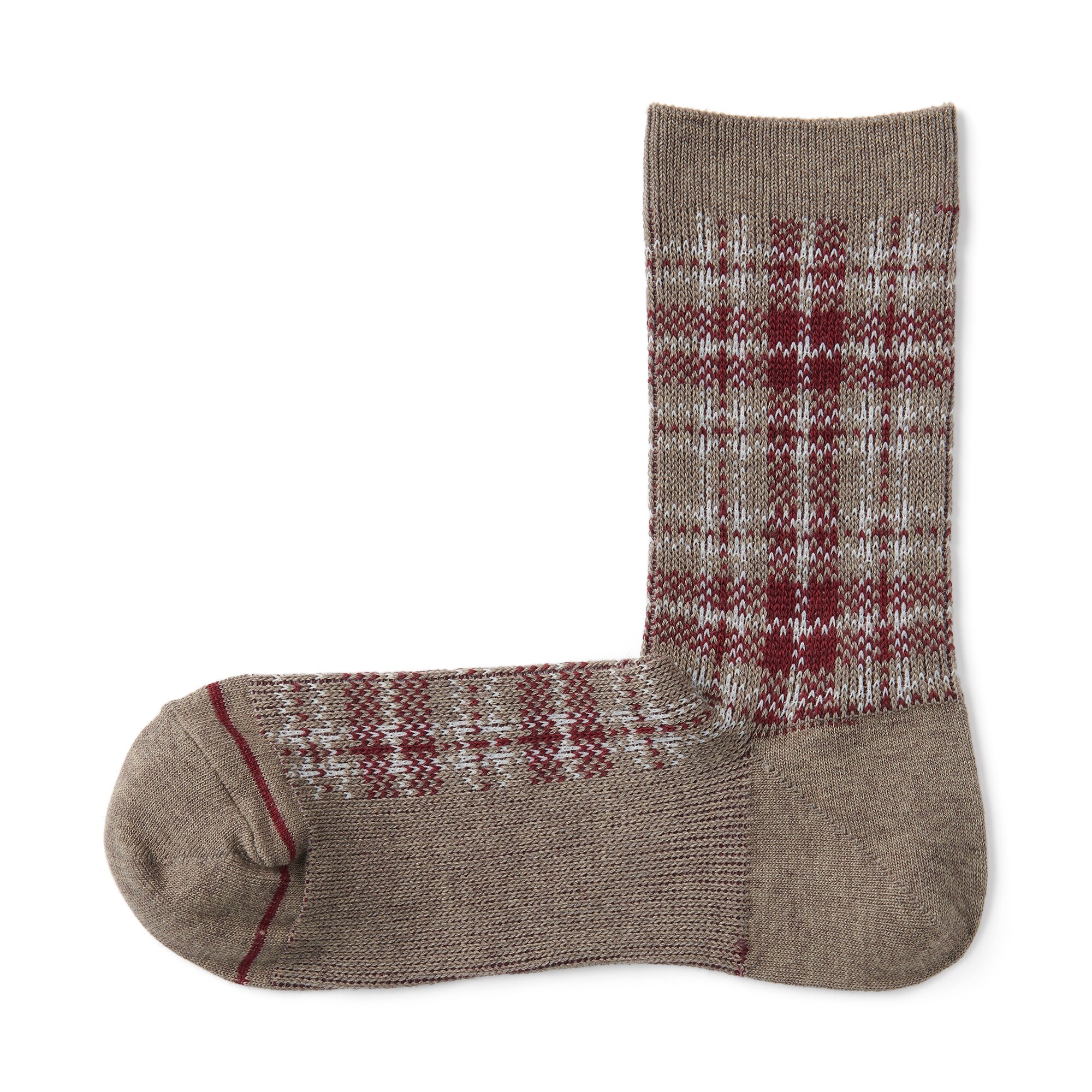 婦人　足なり直角　履き口やわらか　あったか綿　チェック柄靴下