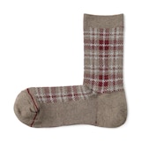 婦人　足なり直角　履き口やわらか　あったか綿　チェック柄靴下