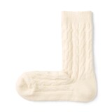 婦人　足なり直角　履き口やわらか　ウール混　ケーブル柄靴下