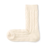 婦人　足なり直角　履き口やわらか　ウール混　ケーブル柄靴下