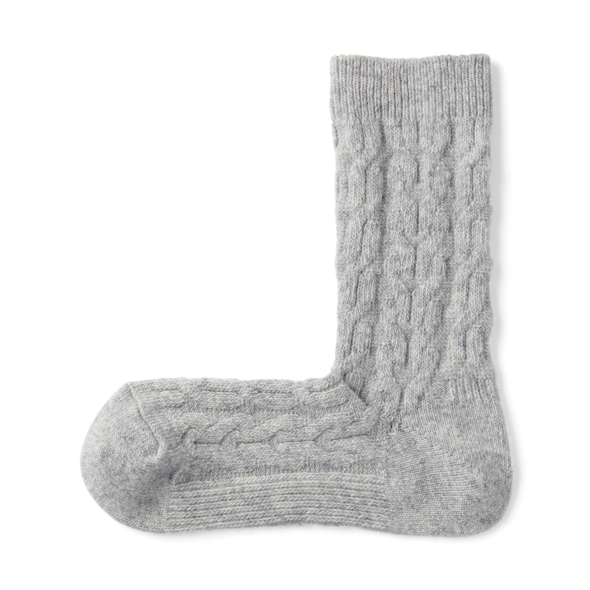 婦人　足なり直角　履き口やわらか　ウール混　ケーブル柄靴下