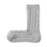 婦人　足なり直角　履き口やわらか　ウール混　ケーブル柄靴下