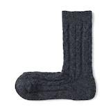 婦人　足なり直角　履き口やわらか　ウール混　ケーブル柄靴下