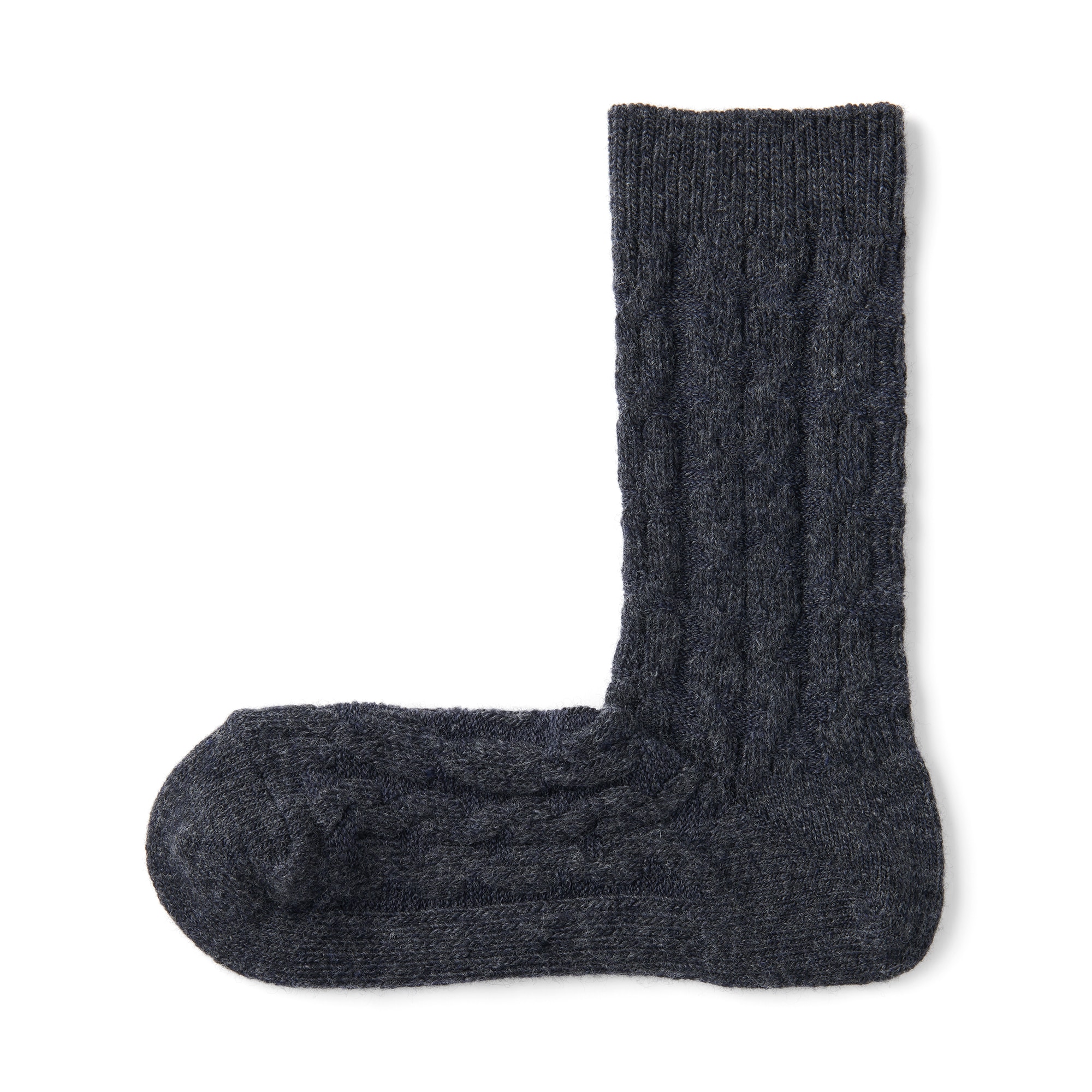 婦人　足なり直角　履き口やわらか　ウール混　ケーブル柄靴下