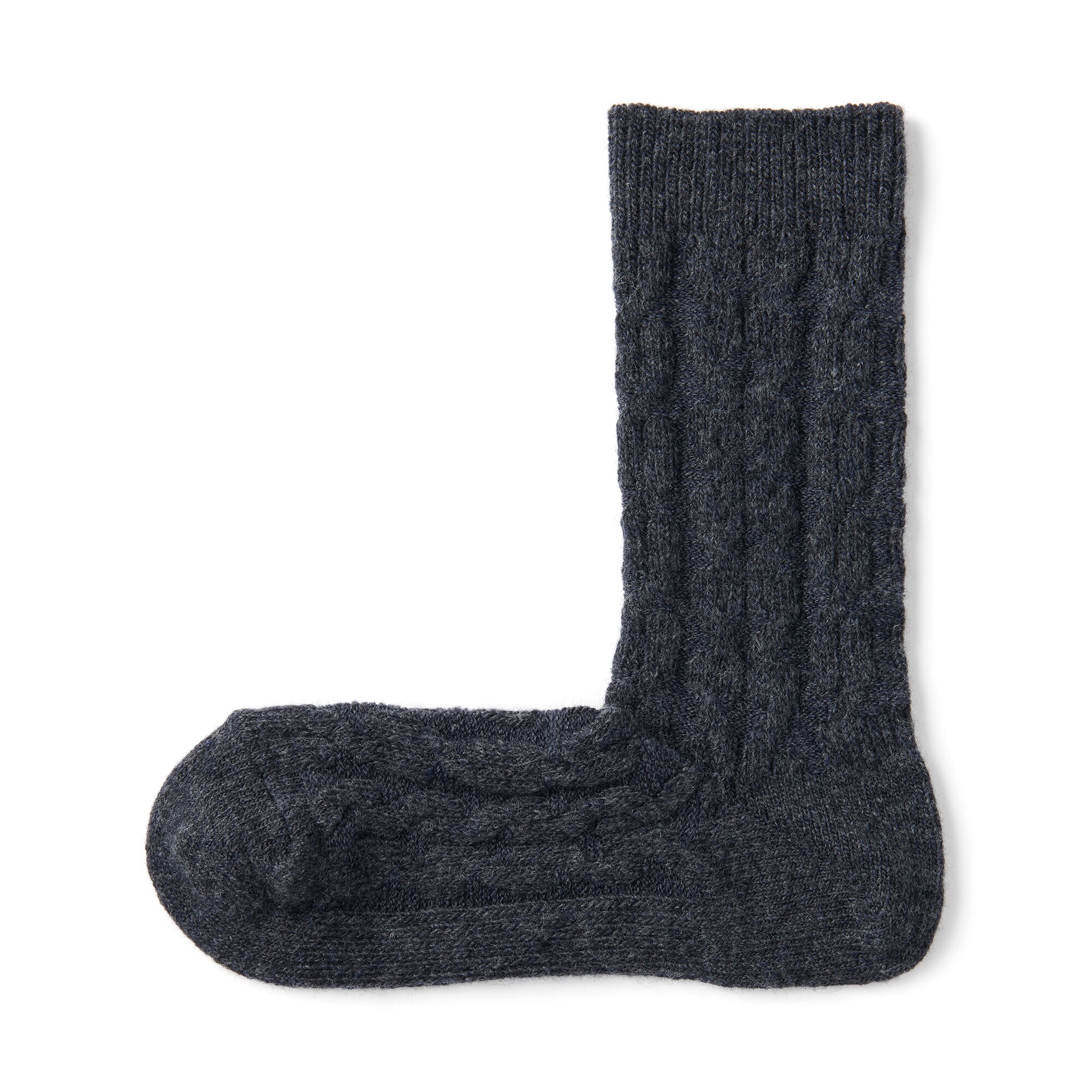 婦人　足なり直角　履き口やわらか　ウール混　ケーブル柄靴下
