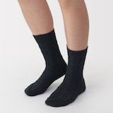 婦人　足なり直角　履き口やわらか　ウール混　ケーブル柄靴下