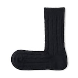 婦人　足なり直角　履き口やわらか　ウール混　ケーブル柄靴下