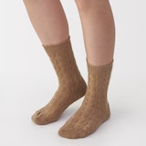 婦人　足なり直角　履き口やわらか　ウール混　ケーブル柄靴下