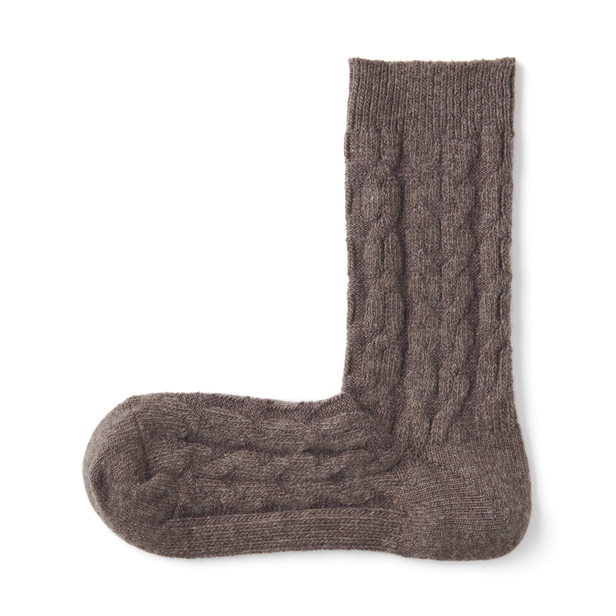 婦人　足なり直角　履き口やわらか　ウール混　ケーブル柄靴下