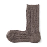 婦人　足なり直角　履き口やわらか　ウール混　ケーブル柄靴下
