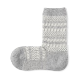 婦人　足なり直角　履き口やわらか　ウール混　ジャカード柄靴下