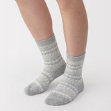 婦人　足なり直角　履き口やわらか　ウール混　ジャカード柄靴下