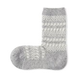 婦人　足なり直角　履き口やわらか　ウール混　ジャカード柄靴下