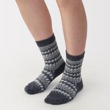 婦人　足なり直角　履き口やわらか　ウール混　ジャカード柄靴下