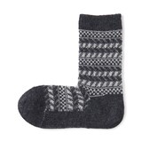 婦人　足なり直角　履き口やわらか　ウール混　ジャカード柄靴下