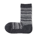 婦人　足なり直角　履き口やわらか　ウール混　ジャカード柄靴下