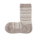 婦人　足なり直角　履き口やわらか　ウール混　ジャカード柄靴下