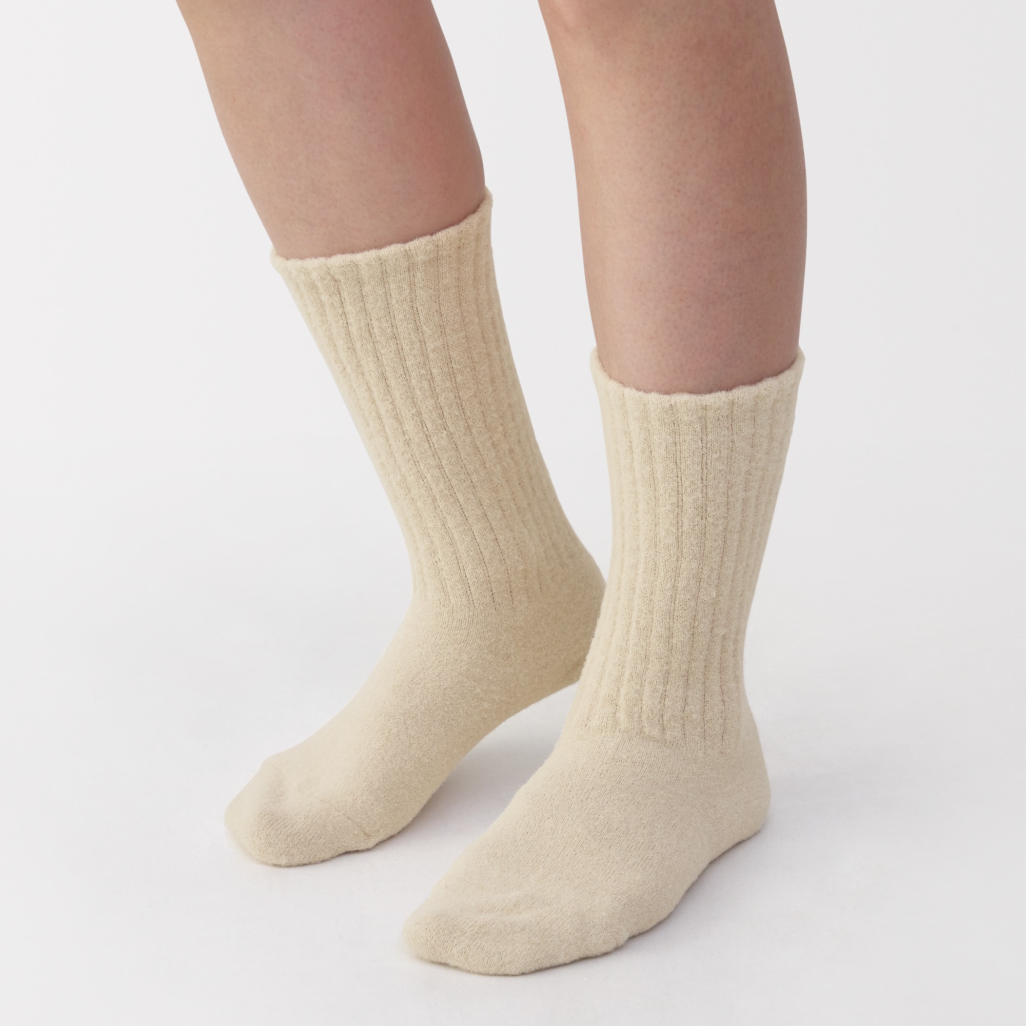 婦人　足なり直角　履き口やわらか　ふわふわリブ編み靴下