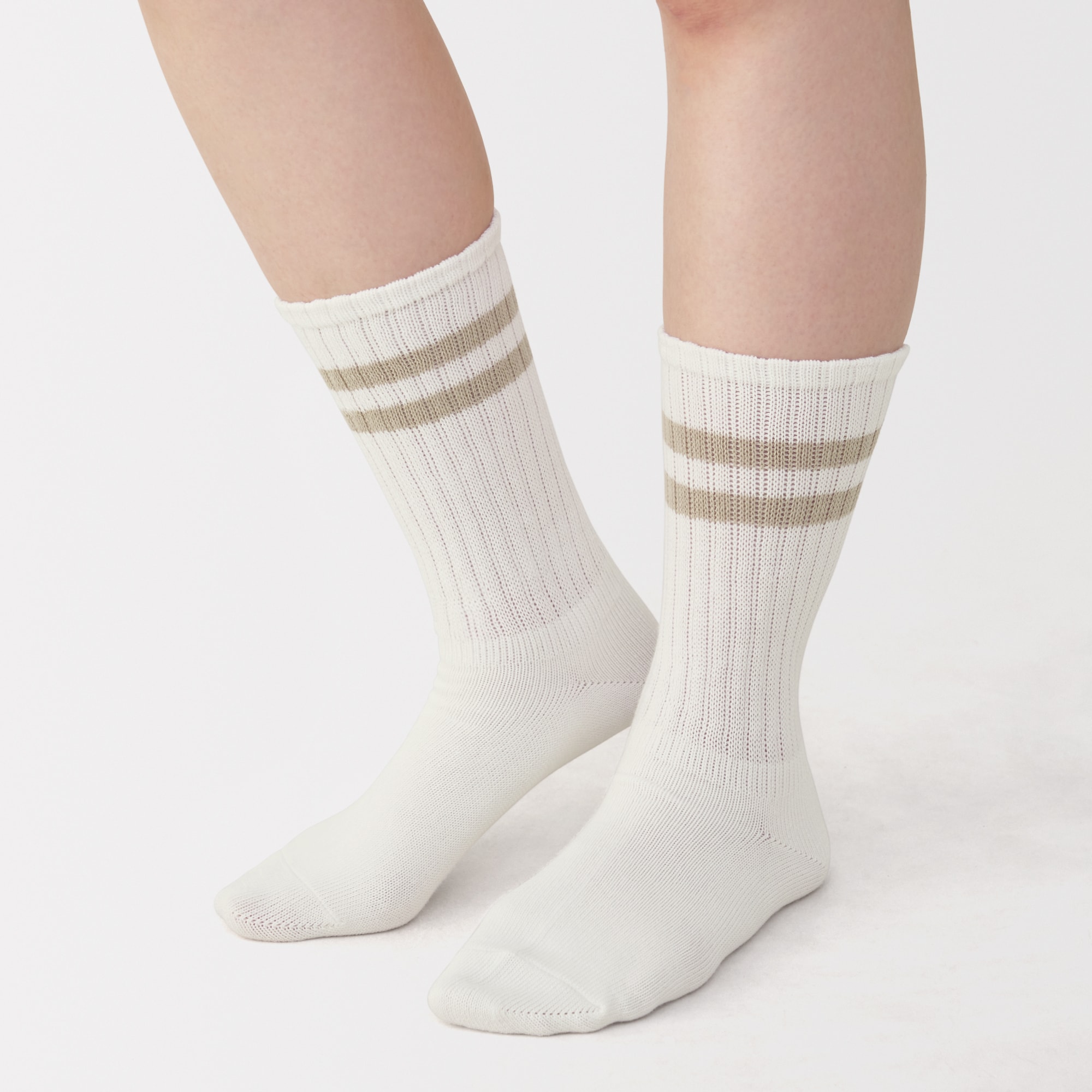 婦人　足なり直角　履き口やわらか　くしゅっと履ける　リブ編み靴下（ライン）