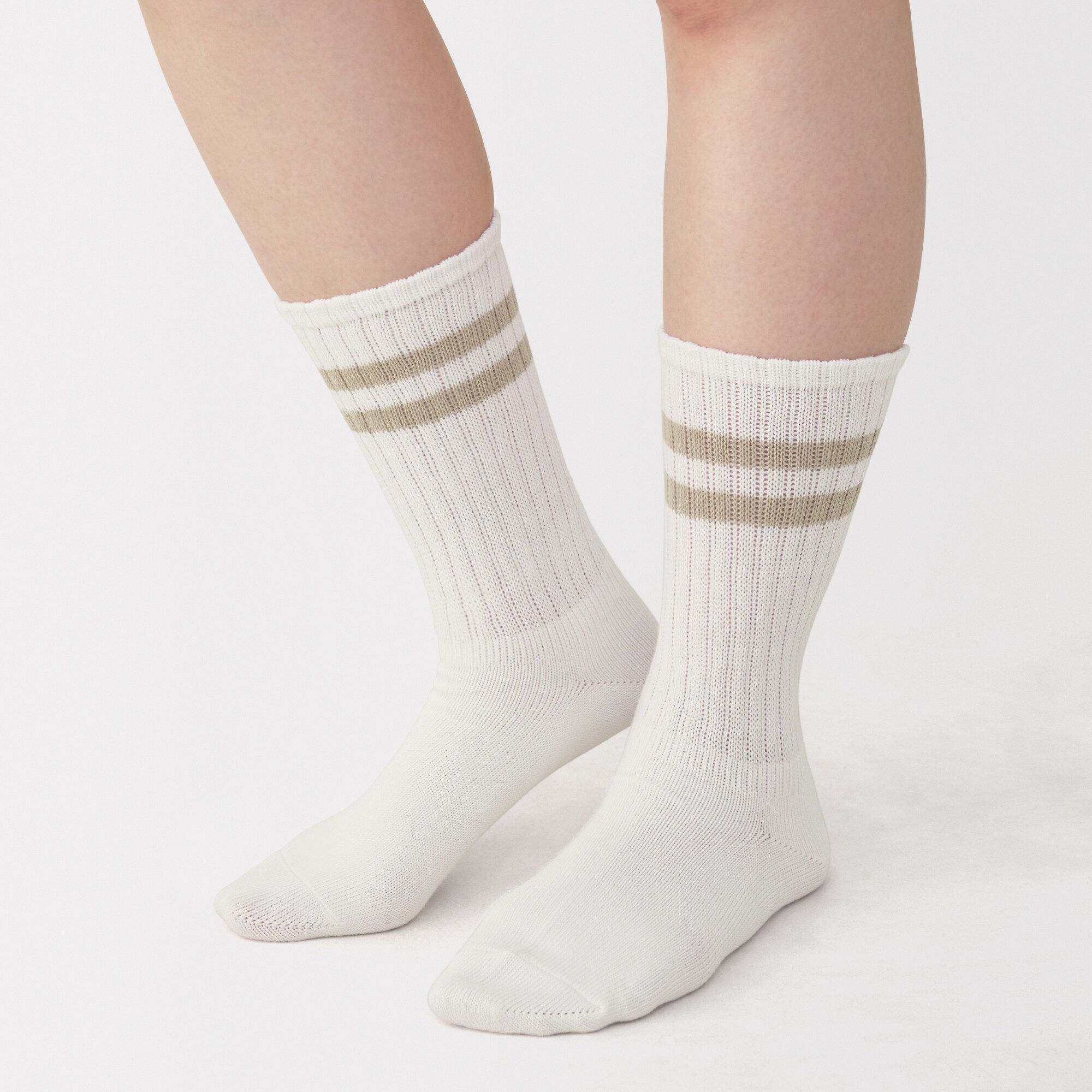 婦人　足なり直角　履き口やわらか　くしゅっと履ける　リブ編み靴下（ライン）