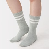 婦人　足なり直角　履き口やわらか　くしゅっと履ける　リブ編み靴下（ライン）