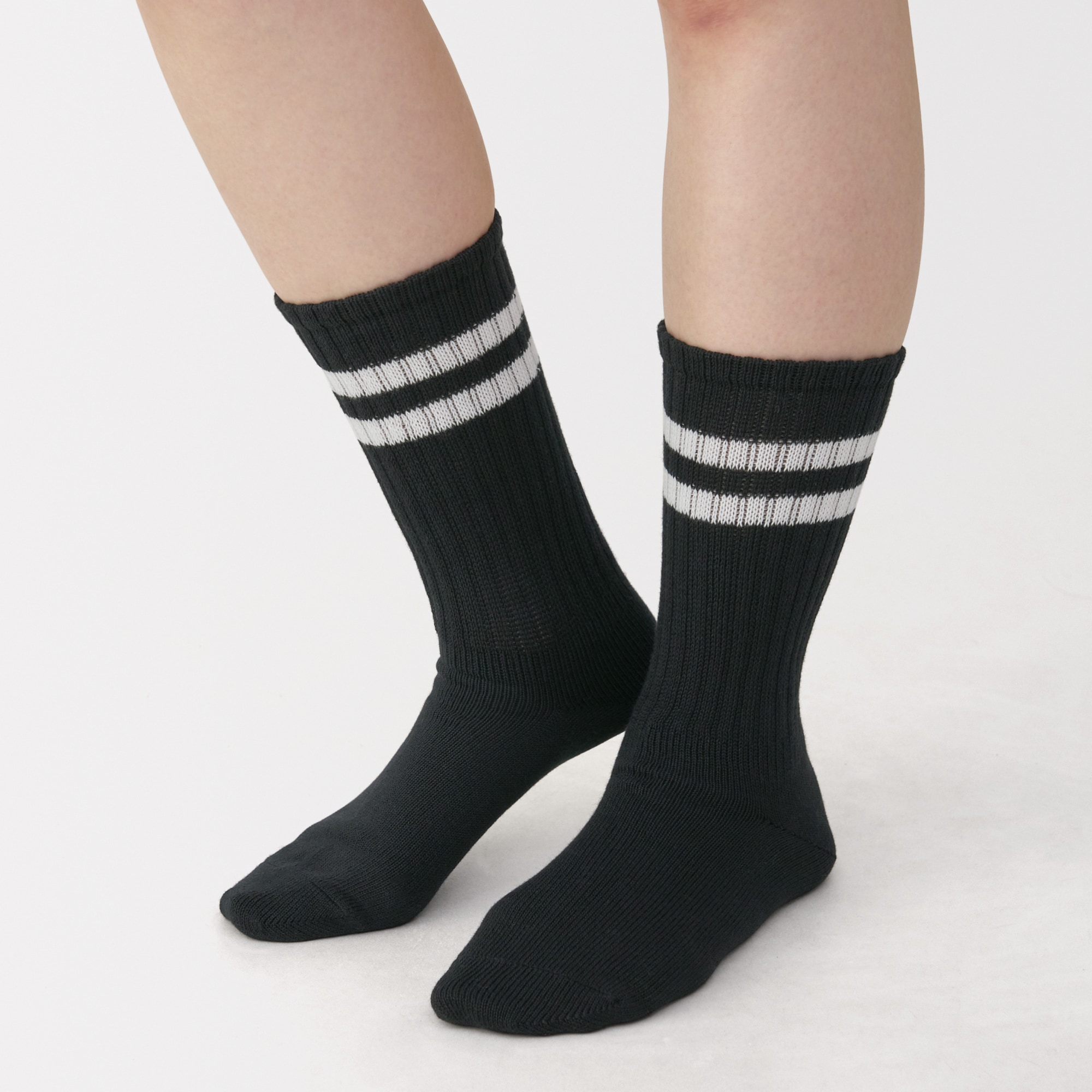 婦人　足なり直角　履き口やわらか　くしゅっと履ける　リブ編み靴下（ライン）