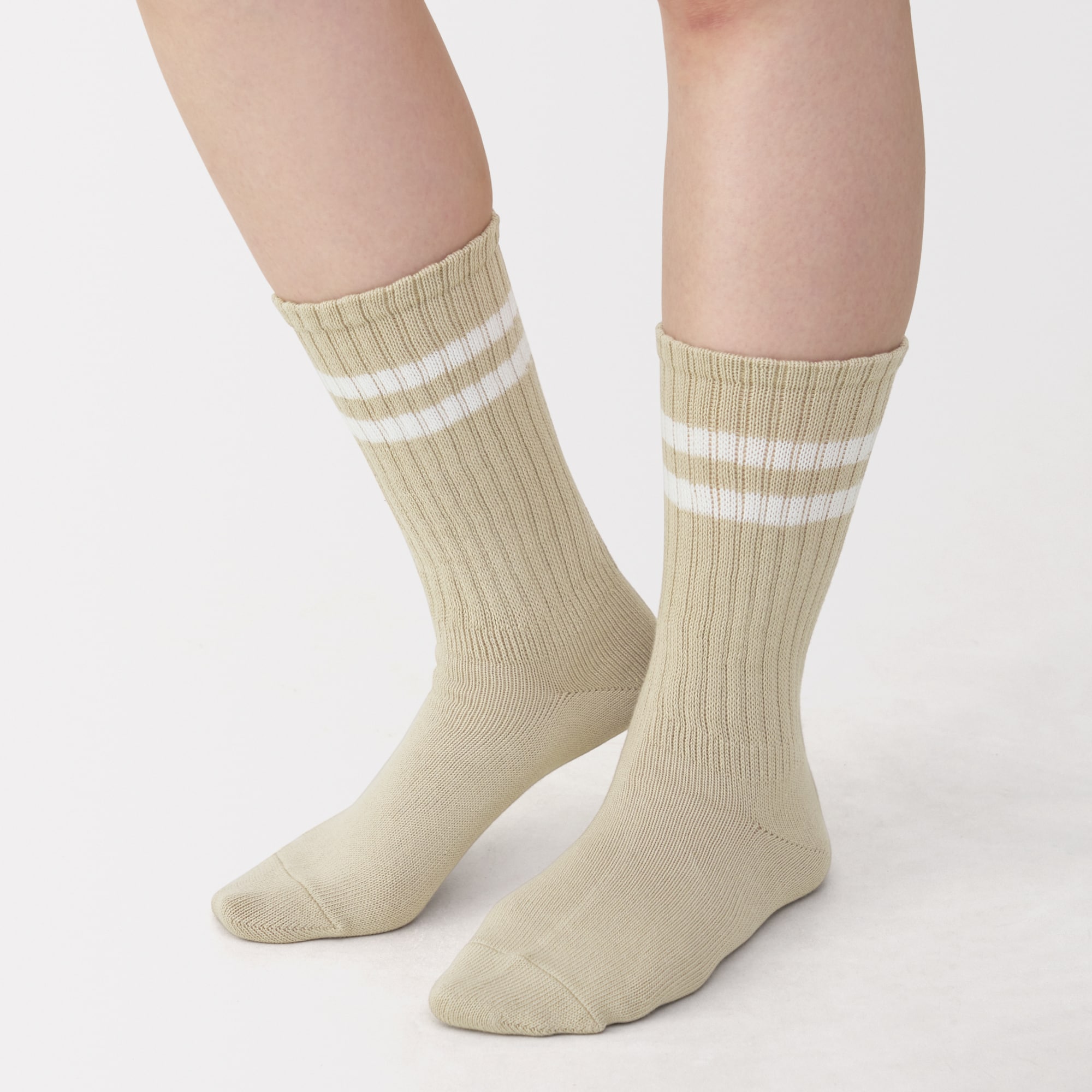 婦人　足なり直角　履き口やわらか　くしゅっと履ける　リブ編み靴下（ライン）