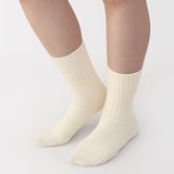 婦人　足なり直角　履き口やわらか　ウール混　ワイドリブ編み靴下