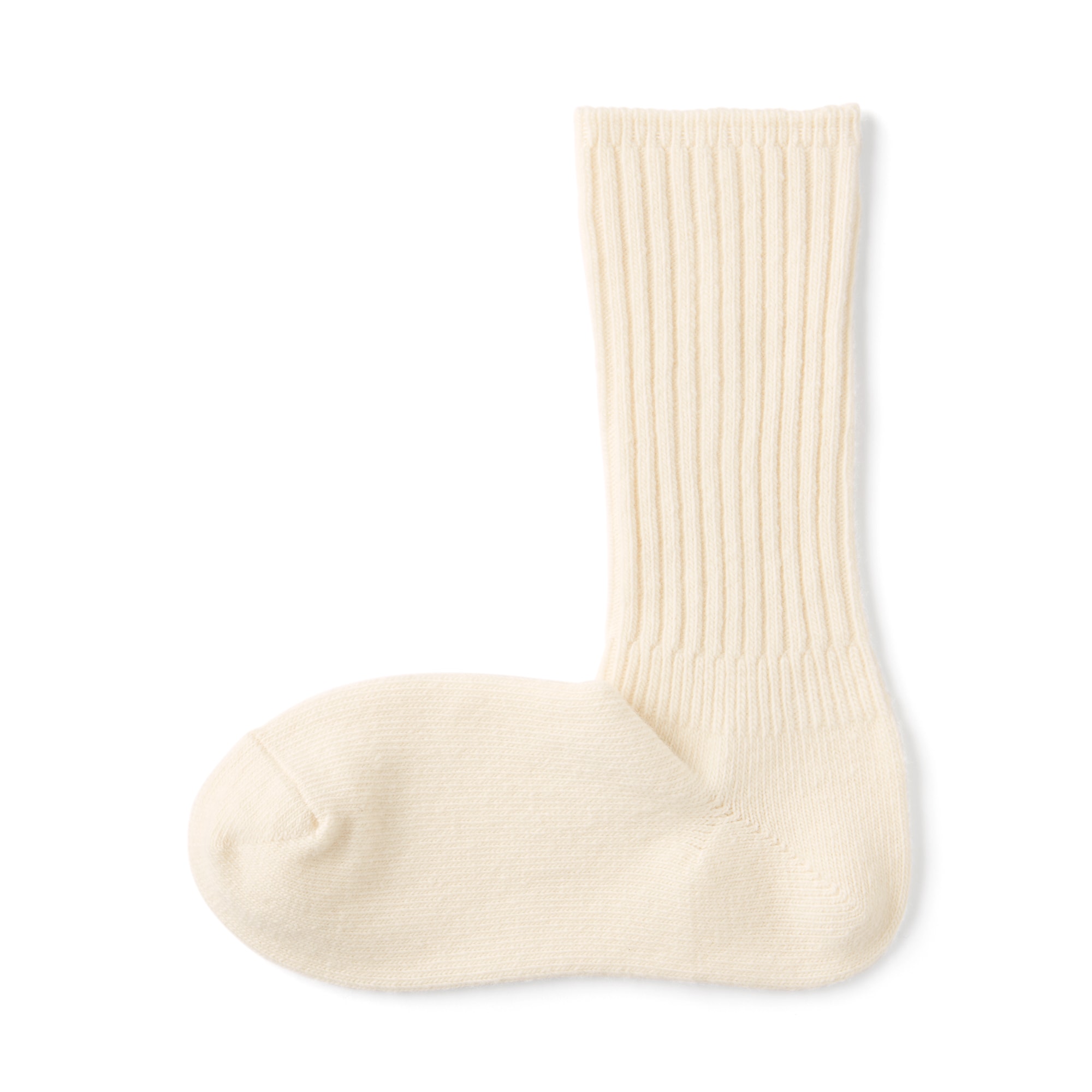 婦人　足なり直角　履き口やわらか　ウール混　ワイドリブ編み靴下