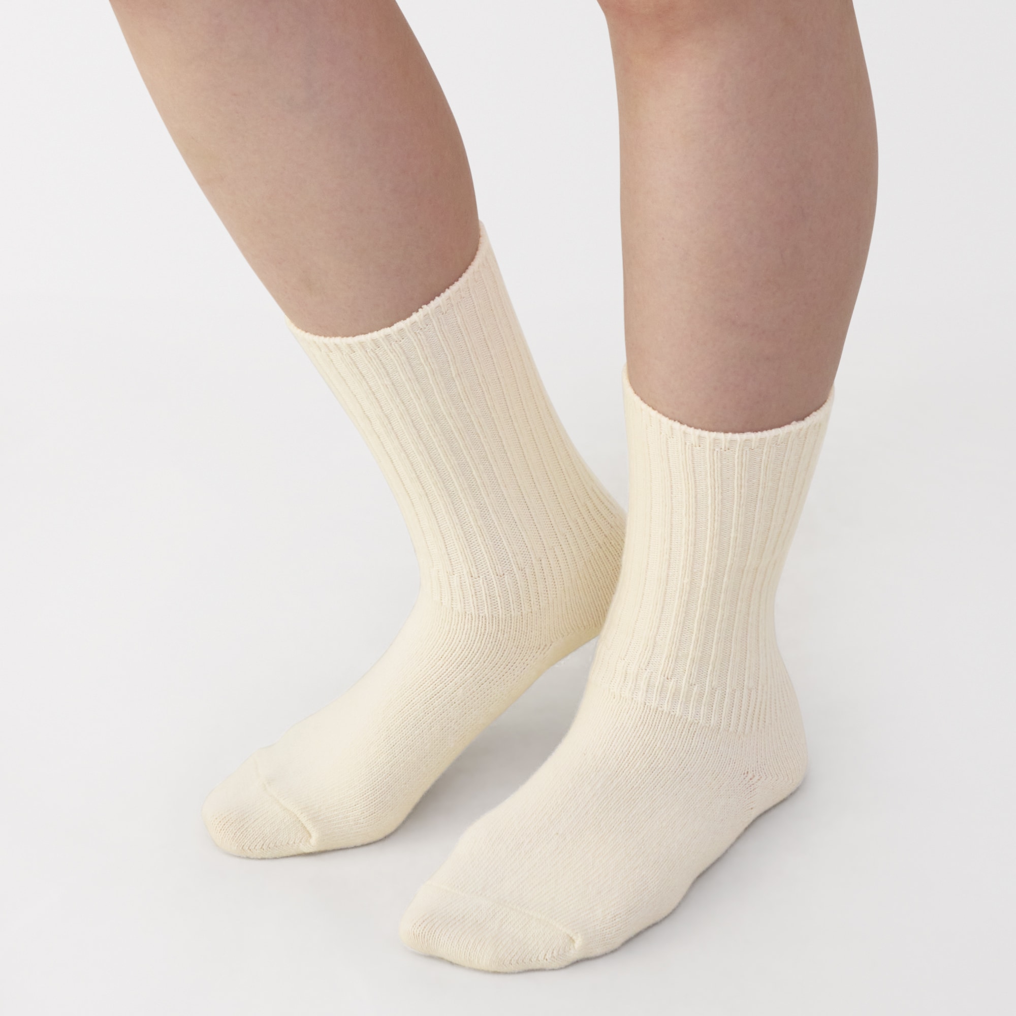 婦人　足なり直角　履き口やわらか　ウール混　ワイドリブ編み靴下