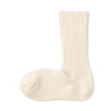 婦人　足なり直角　履き口やわらか　ウール混　ワイドリブ編み靴下