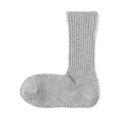 婦人　足なり直角　履き口やわらか　ウール混　ワイドリブ編み靴下