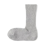 婦人　足なり直角　履き口やわらか　ウール混　ワイドリブ編み靴下