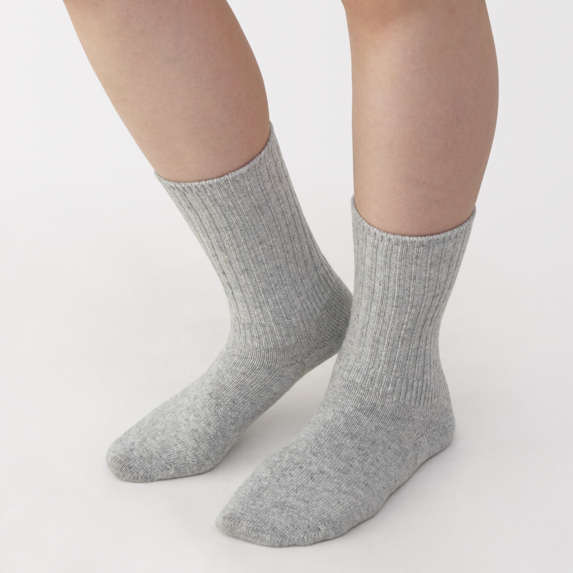 婦人　足なり直角　履き口やわらか　ウール混　ワイドリブ編み靴下