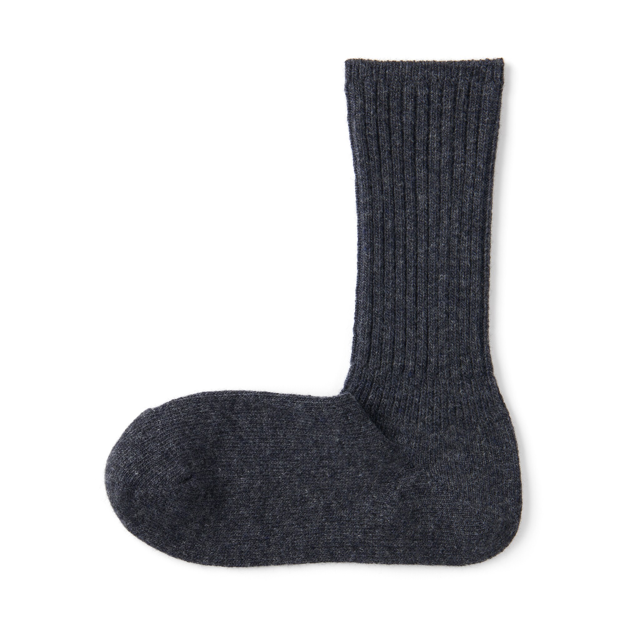 婦人　足なり直角　履き口やわらか　ウール混　ワイドリブ編み靴下