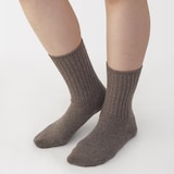 婦人　足なり直角　履き口やわらか　ウール混　ワイドリブ編み靴下