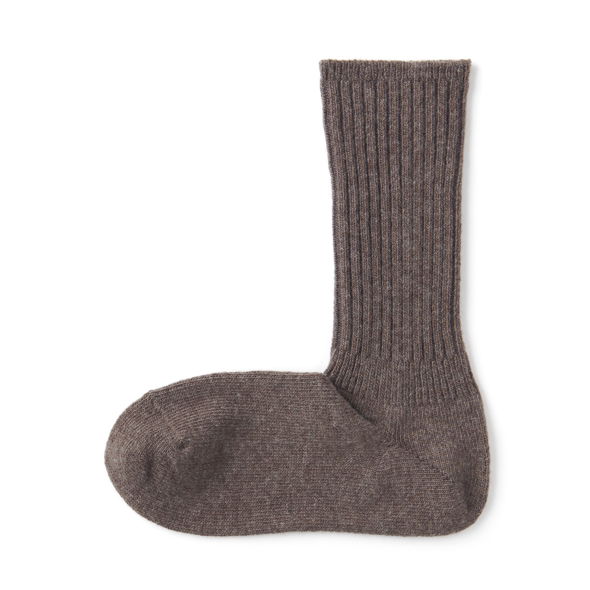 婦人　足なり直角　履き口やわらか　ウール混　ワイドリブ編み靴下