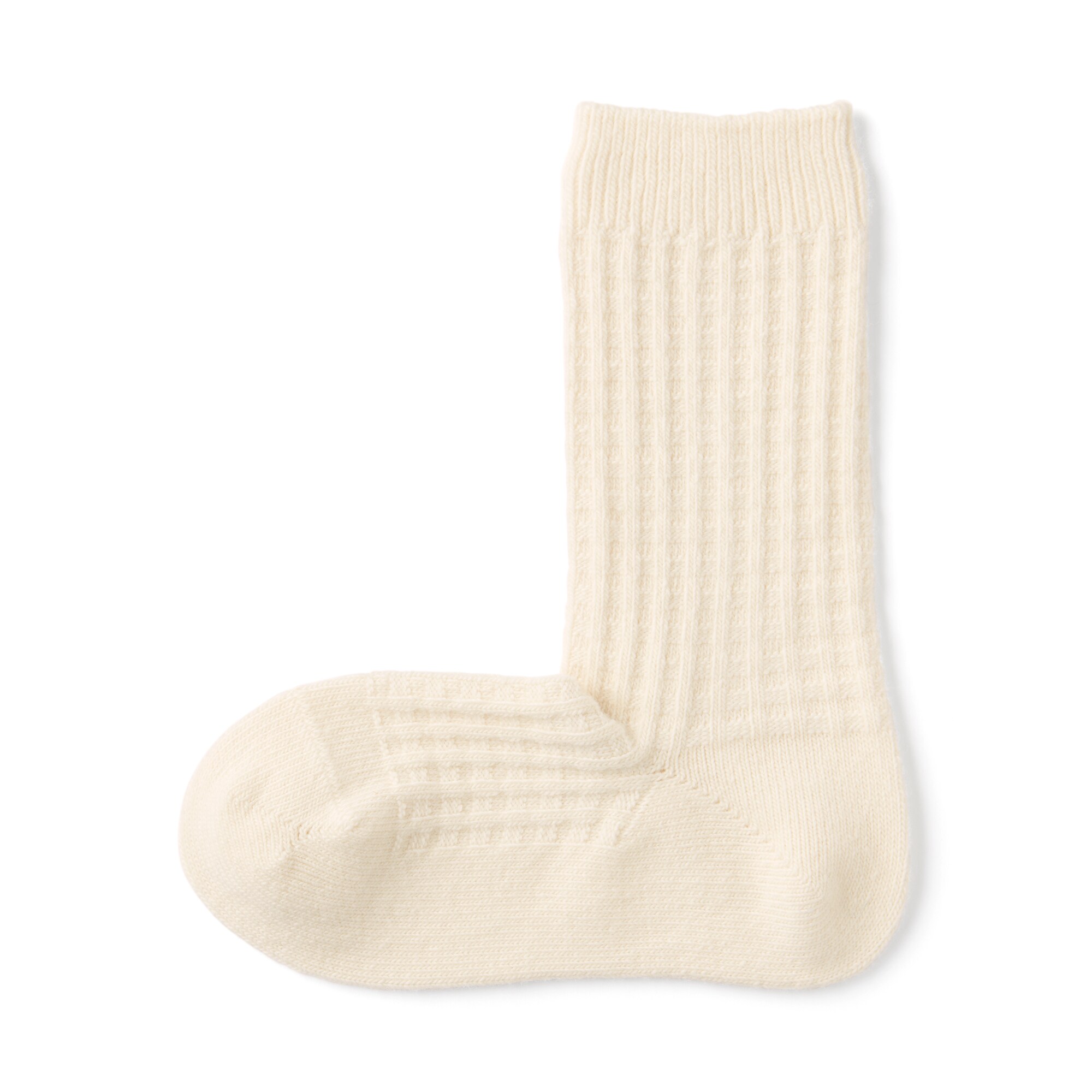 婦人　足なり直角　履き口やわらか　ウール混　ワッフル柄編み靴下