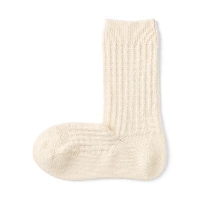 婦人 足なり直角 履き口やわらか ウール混 ワッフル柄編み靴下 | 無印良品
