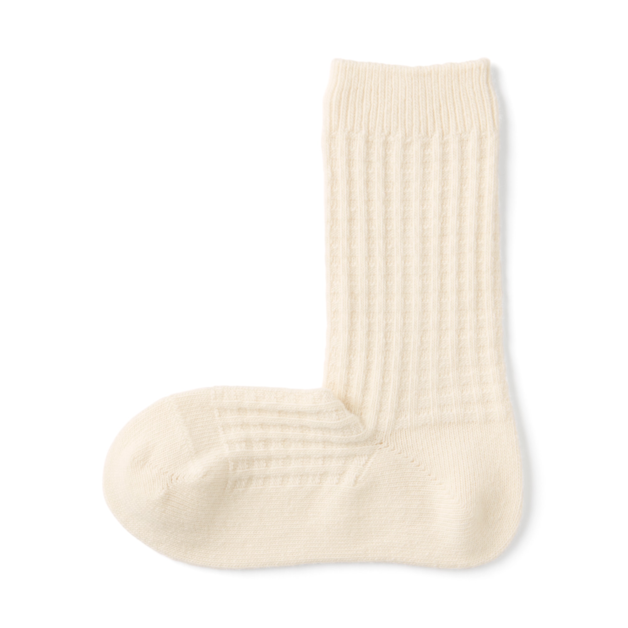 婦人　足なり直角　履き口やわらか　ウール混　ワッフル柄編み靴下