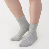 婦人　足なり直角　履き口やわらか　ウール混　ワッフル柄編み靴下