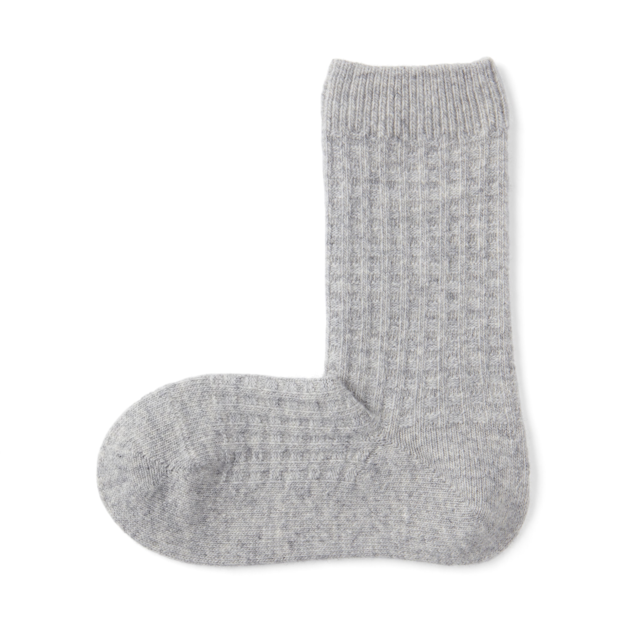 婦人　足なり直角　履き口やわらか　ウール混　ワッフル柄編み靴下