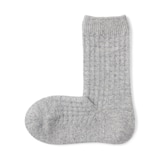 婦人　足なり直角　履き口やわらか　ウール混　ワッフル柄編み靴下